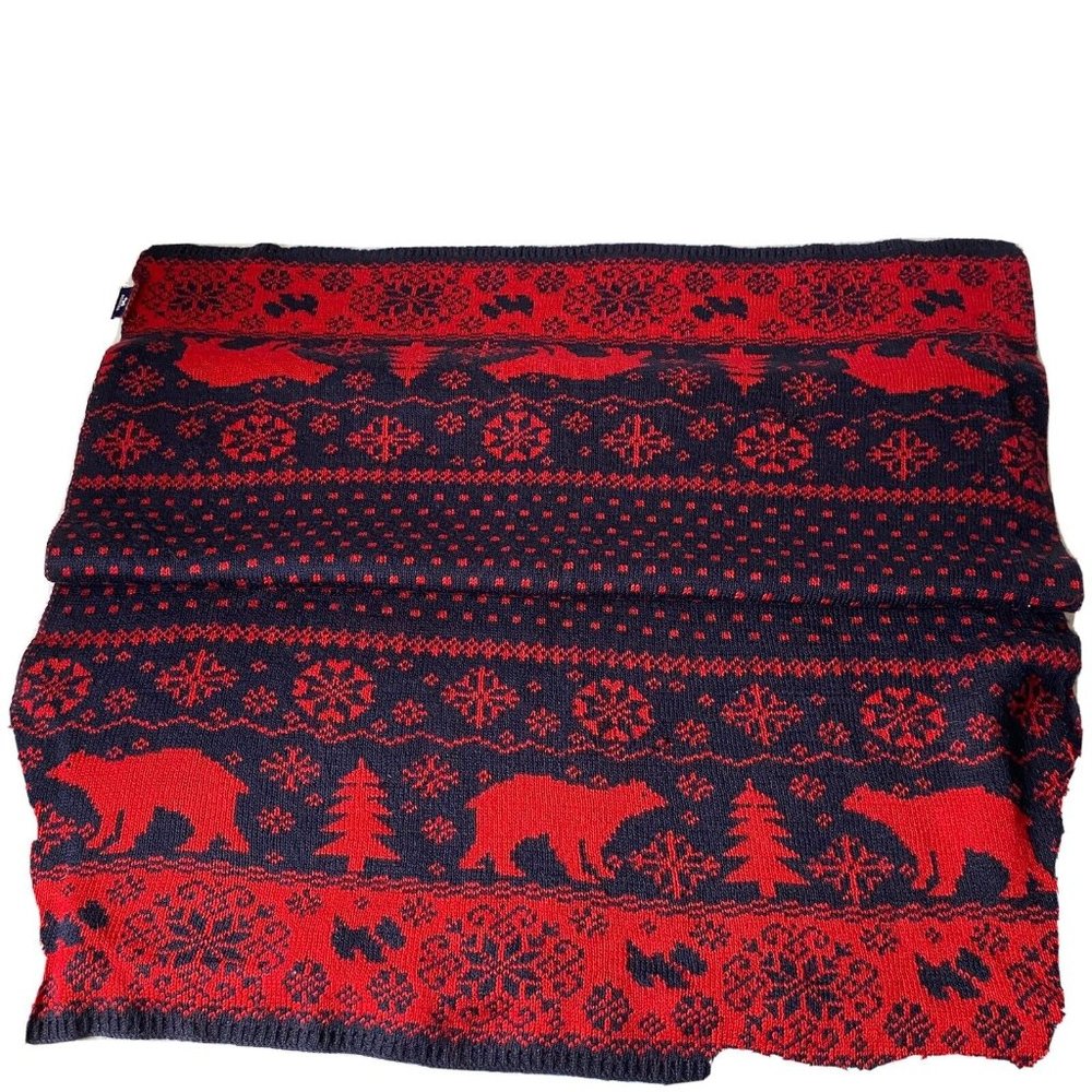 Agatha Fair Isles red blue‎ wrap scotties bears 27.5x75